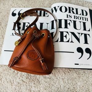 Vintage Dooney & Bourke Small Tan Leather Bucket Bag